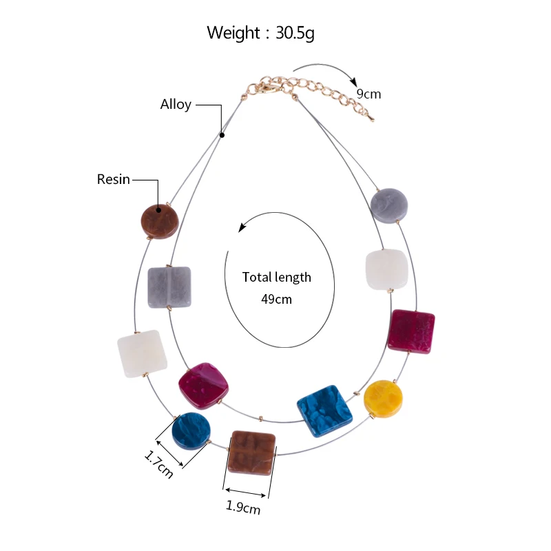 Classic Fashion Acrylic Necklaces for Women With Colorful Resin Geometric Pendants Metal Long Chains Necklaces Party New Jewelry (5)