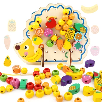 

MWZ 82pcs Wooden Toys Hedgehog Fruit String of Beads Blocks Child Hand Eye Coordination Fine Skills Development Educational Toy