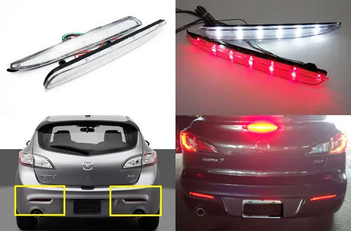 

2X CLEAR Lens LED Bumper Reflector Tail Brake Light 10-13 For Mazda3 Axela Sport