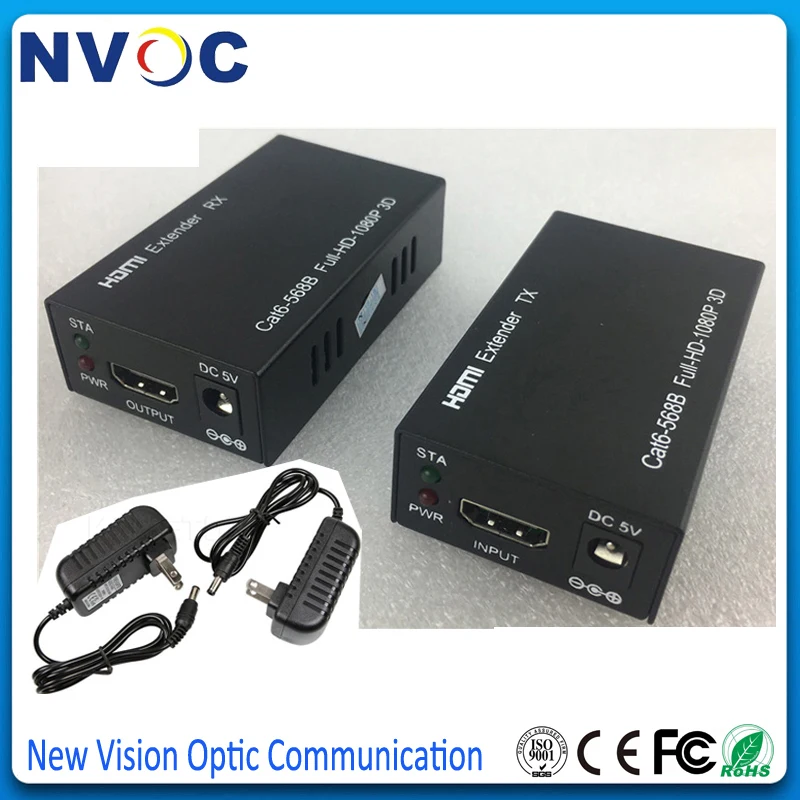 2 пар/лот, HDMI несжатый 60 м удлинитель, HDMI через Ethernet 60 м через CAT5E CAT6 сетевой кабель поддерживает 1080p Full HD EU штекер