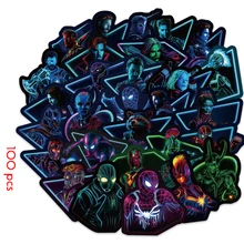 100 шт неоновые супер стикеры героев ПВХ наклейка Марвел скейтборд мотоцикл багаж наклейка s ноутбук набор водонепроницаемые наклейки Супергерои