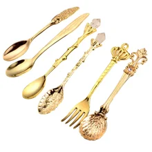 6 unids/set Tenedor de café Vintage cocina fruta tallada Royal cucharas prikkers cucharas con estilo Metal accesorios de tenedores Mini postre