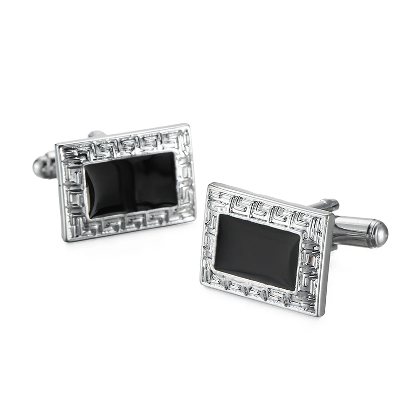 WN new style high quality enamel oblong Black Silvery Cufflinks pattern