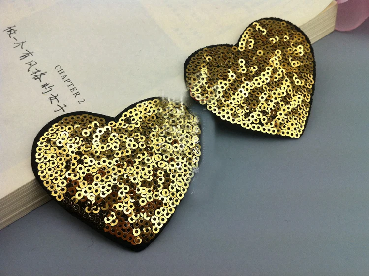 

10pcs 6.5x6cm wide gold heart sequins appliques patches ML61
