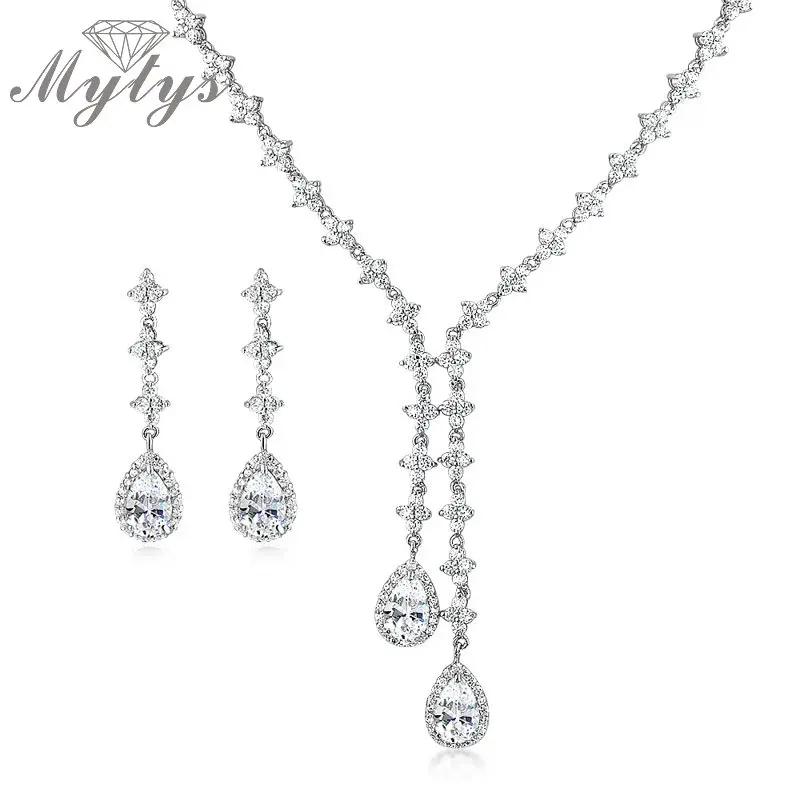 Mytys Pendant Water Drop Crystal Necklace and Drop Earrings A Level Crystal Jewelry Sets for Women Fashion Jewellery N964 Mytys Pendant Water Drop Crystal Necklace and Drop Earrings A Level Crystal Jewelry Sets for Women Fashion Jewellery N964