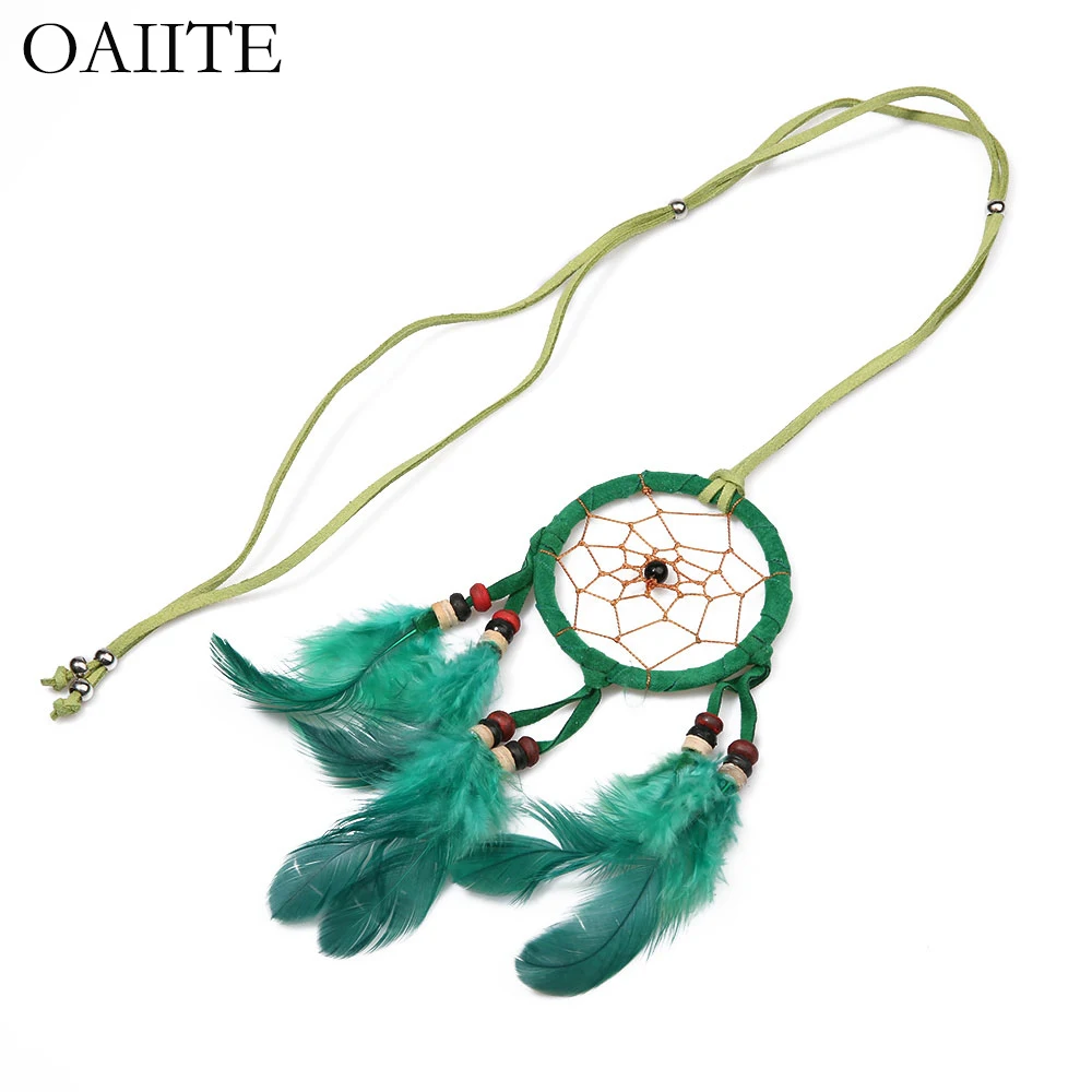 OAIITE Dream Catcher Necklace Handmade Velvet Chain Feathers Pendant