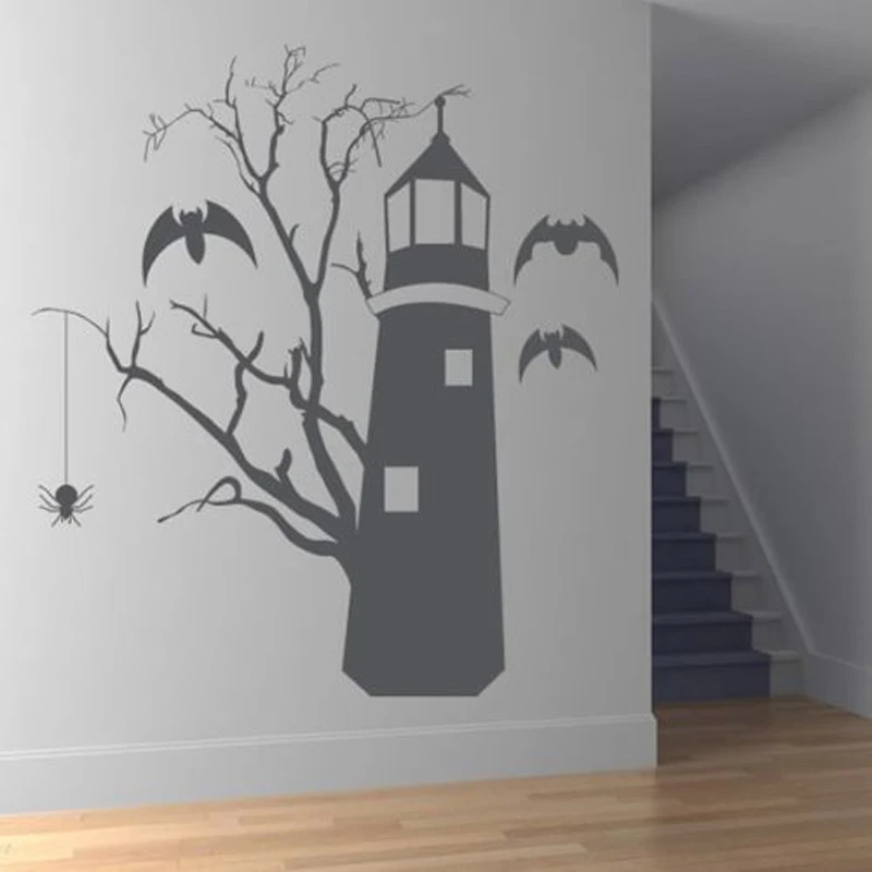 Creepy Tree Scene Removable Wall Stickers for Family Living Room Holiday Murals Vinyl Decals Windows Halloween Sticker L573 | Дом и сад