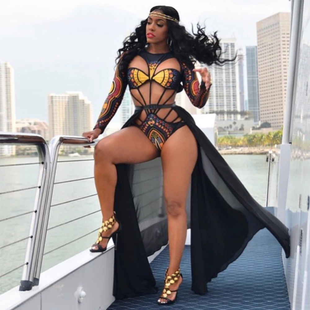 2020 New One Piece Swimsuit Bandage Bodysuit African Sexy Print Swimwear Female High Cut Monokini Women's Swimming Suit Biquini