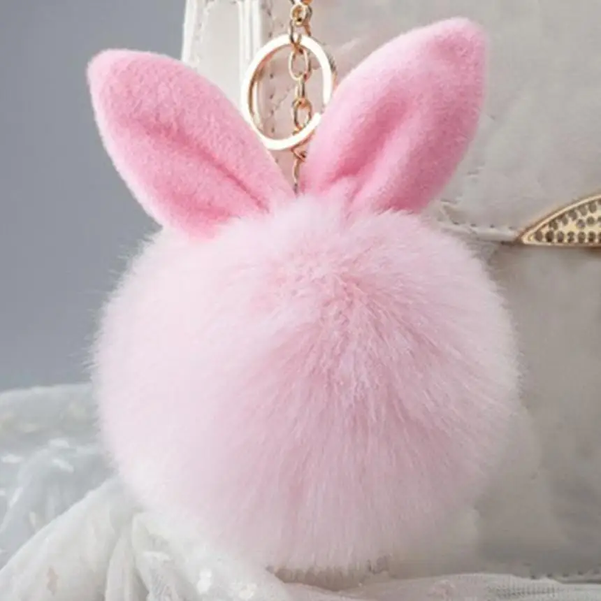 Милые мини-серьги с искусственным кроличьим мехом, 1 шт., плюшевый шар, кольцо, подвеска, цепь для сумки, 20S61226, Прямая поставка - Цвет: Pink