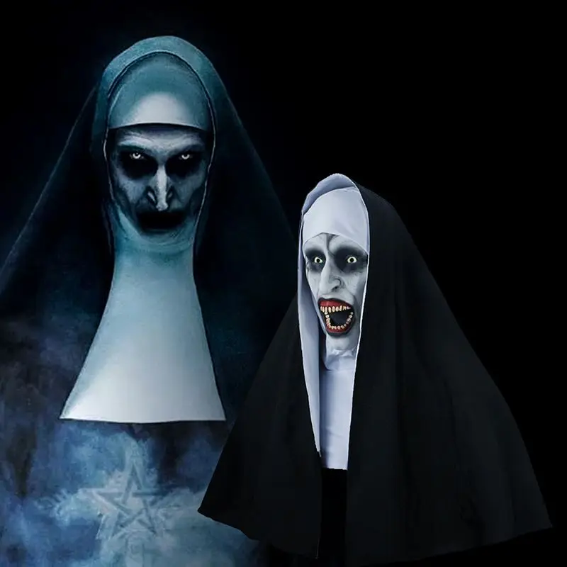 

Halloween Horror Face Nun Mask Wig Mask Party Decorative Supplies Face + White Cloth + Black Cloth 3Pcs Set