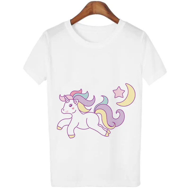 Модная симпатичная футболка с единорогом для женщин и девочек; повседневные топы с короткими рукавами и мультипликационным принтом в Корейском стиле; Kawaii Unicornio; футболки