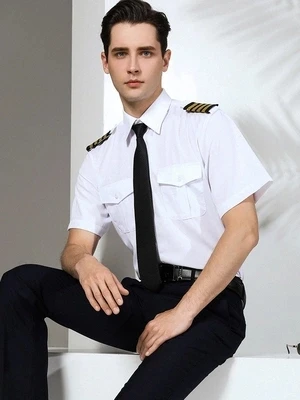 

Autumn Summer Classical Airplane male Captain uniform man Long Shirt Sleeve shirt men Stage Cosplay Slim costume shirts