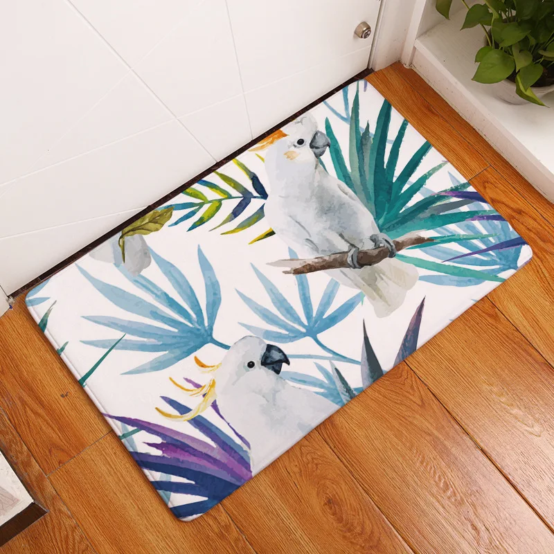 

Toucan Bird Peacock Bath Mats Tropical Plant Home Hibiscus Flower Rug Blue Pineapple Decorations Large Coral Fleece High Quality