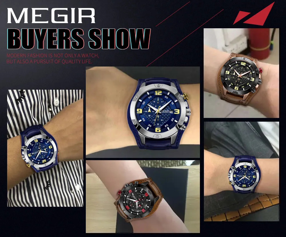 MEGIR мужские светящиеся кварцевые часы новые Relogios Masculino кожаный ремешок спортивные армейские хронограф наручные часы ML2099 Роза