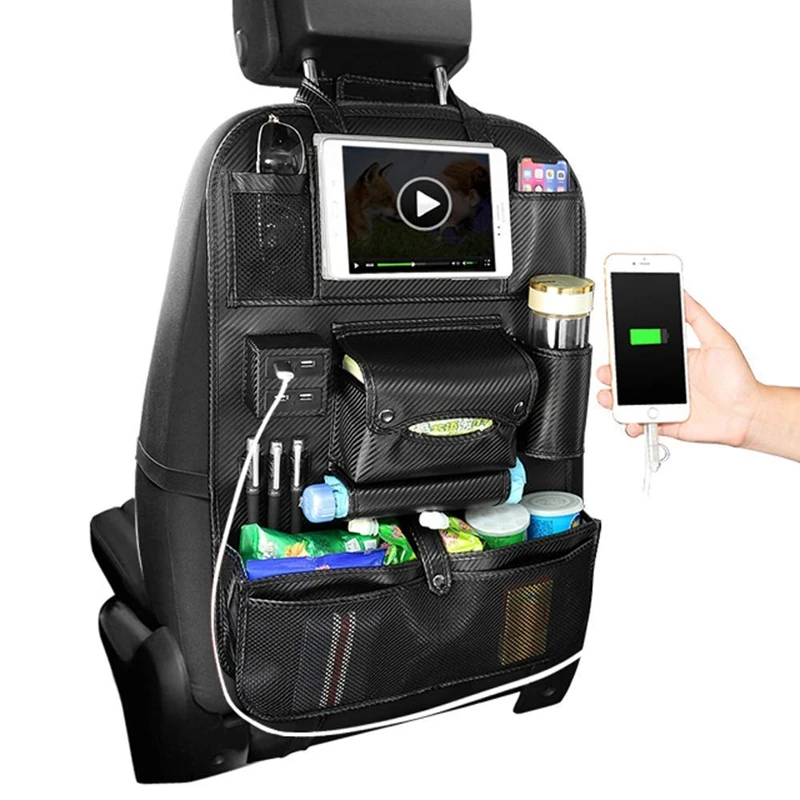 Автомобильная сумка на спинку кресла органайзер для автомобиля 4 Usb зарядное устройство для хранения кожаный дорожный многофункциональный карман для укладки Tidying авто аксессуары