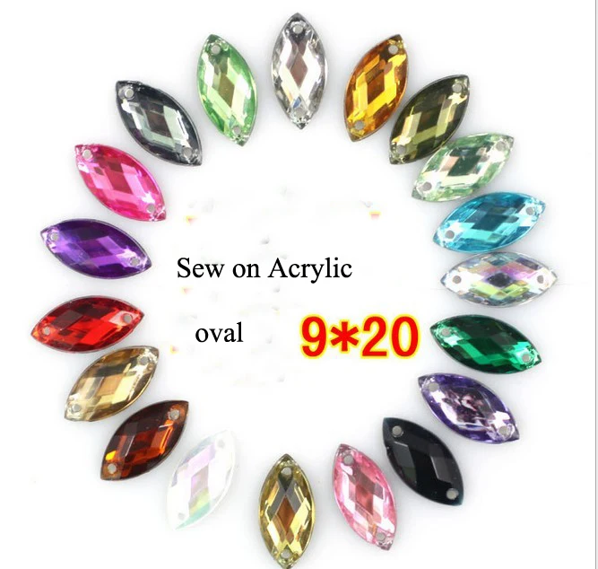 500pcs New Arrival 2 hole 9*20mm sew on crystal flatback rhinestones