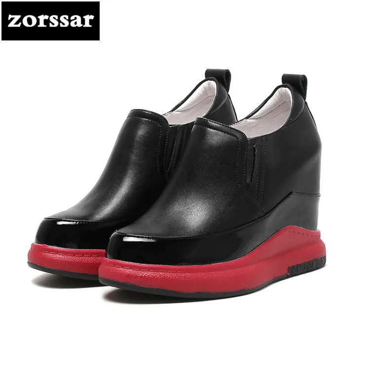 

{Zorssar} 2018 New arrival Genuine Leather fashion womens shoes casual Slip-on increased internal High heels platform pumps shoe