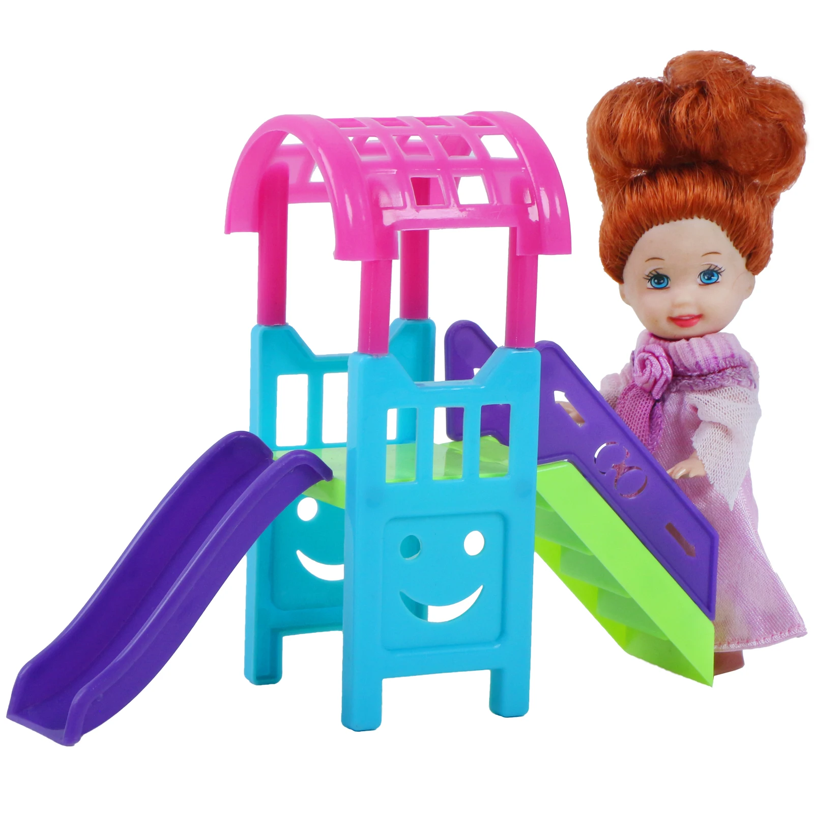 Doll Accessories 1 Set Slide Amusement Park for 4 Inch Doll 1/12 Size Furniture Kindergarten Slide Swing Play House DIY Toy