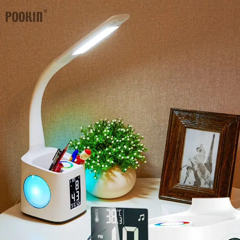 

Eye Led Protect Dimmable Desk Lamp Led Foldable Reading Table Lamp Light Rgb Touch Control Calendar Alarm Clock Temperature Lamp