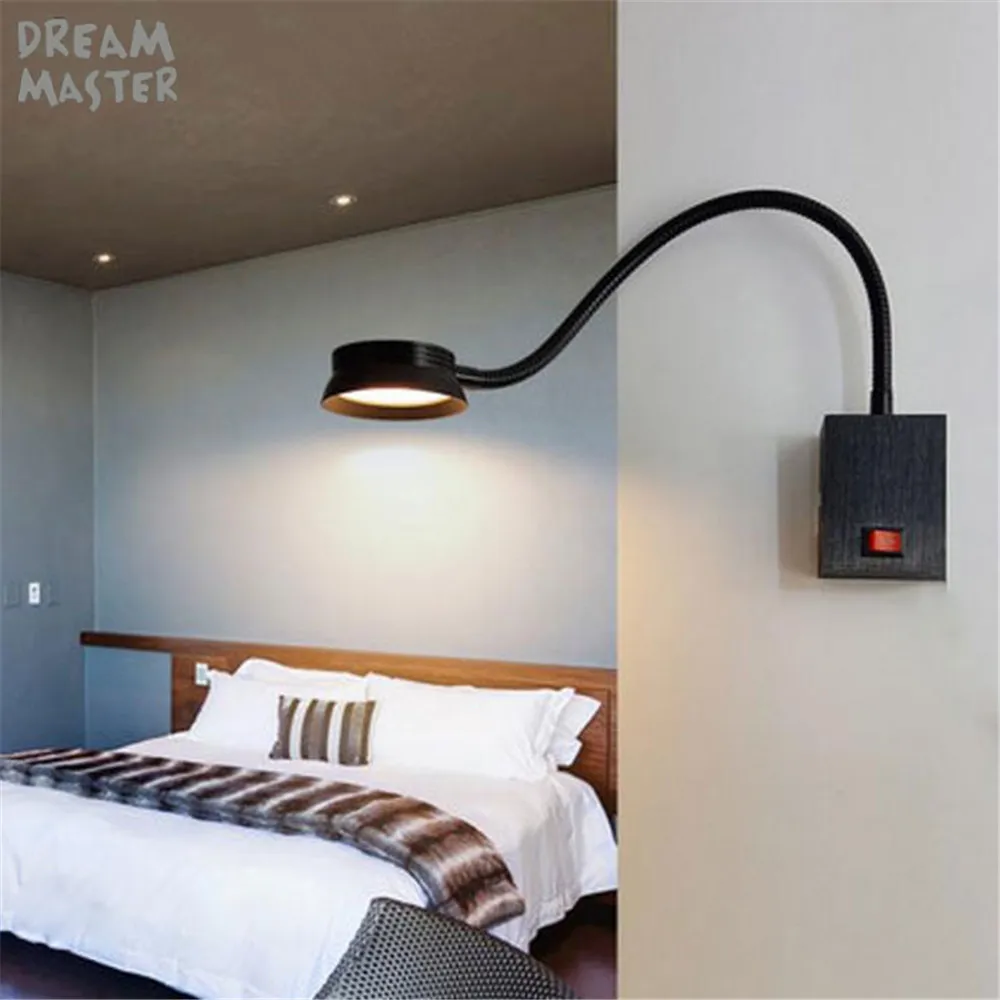 

2018 New 1W 3W 5W LED Hoses Wall lights Flexible Home Hotel Bedside Reading Wall lamp Modern Switch Book Lights Aluminum sconces