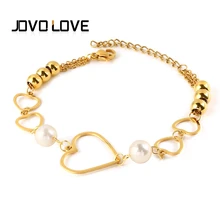 Трендовые браслеты из нержавеющей стали золотого цвета в форме сердца для женщин, женские ювелирные изделия с жемчугом, очаровательные браслеты на цепочке