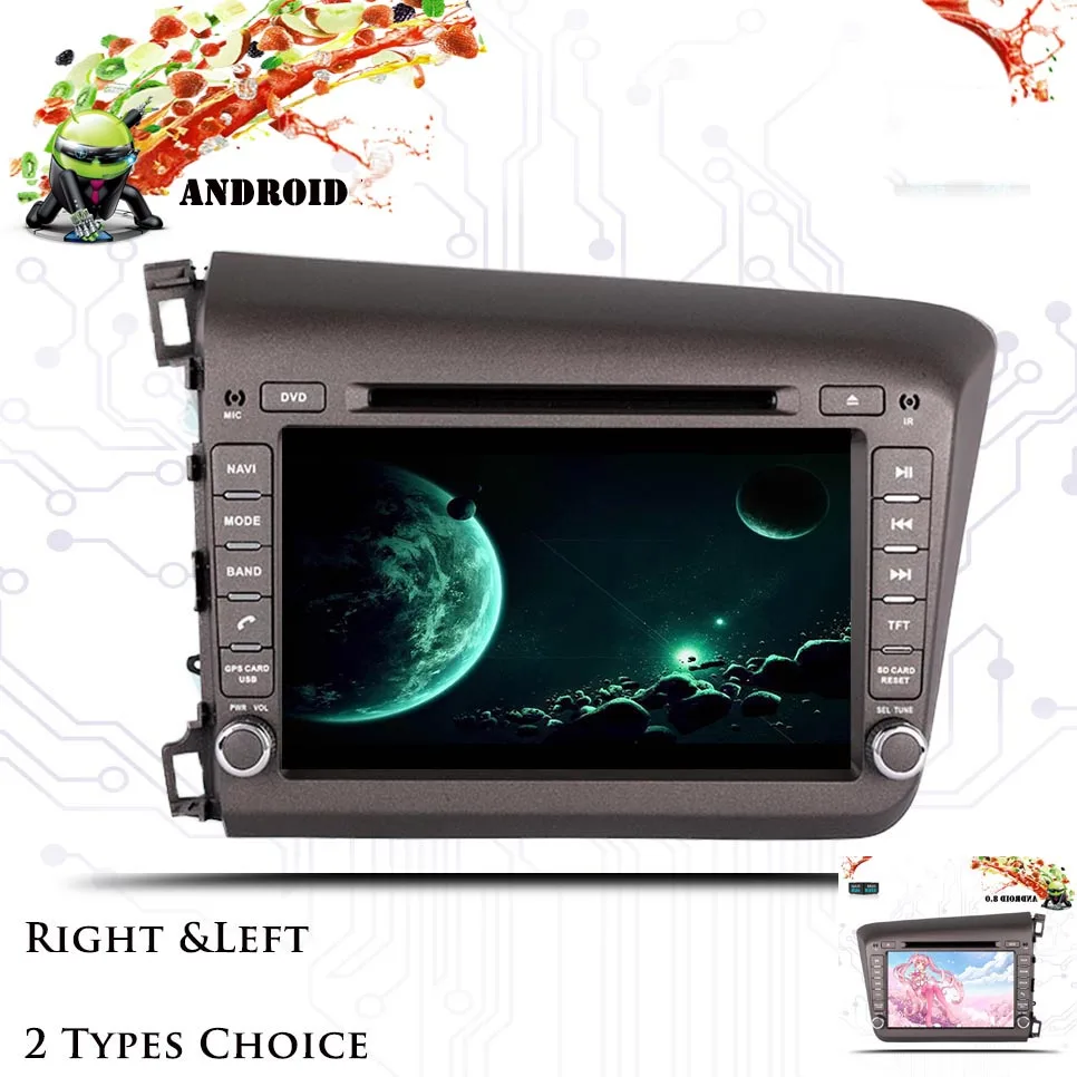 Cheap Android 9.0 octa core 4GB RAM car dvd player for HONDA CIVIC 2011-2015 LHD RHD ips touch screen head units tape recorder radio 5
