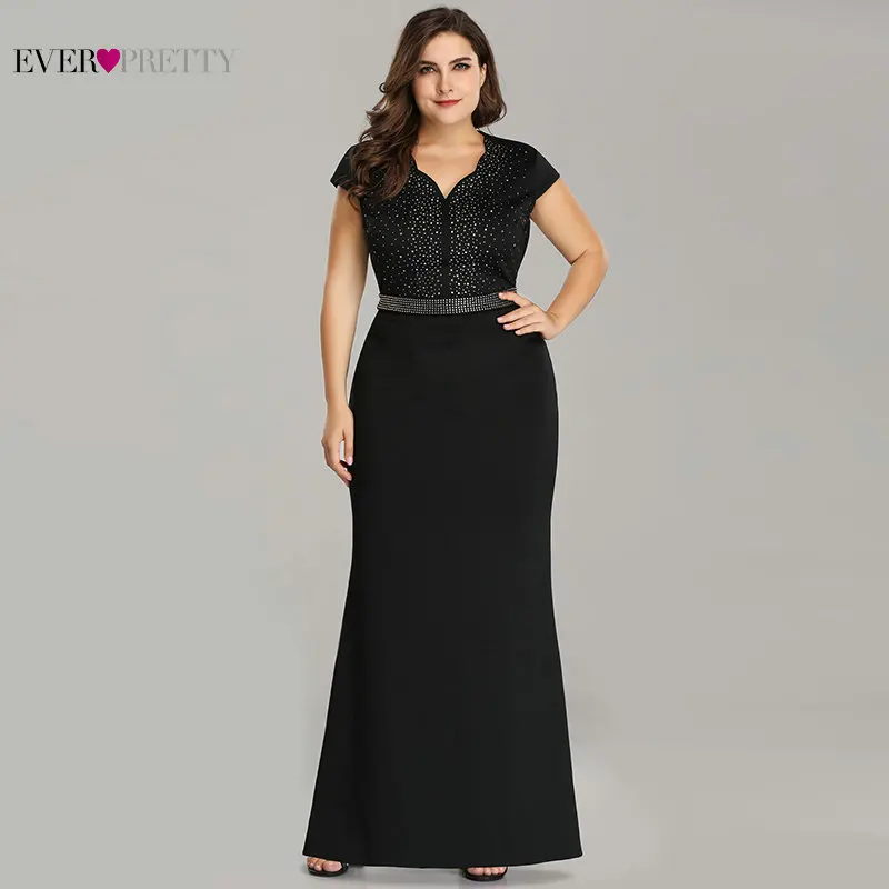Günstig Plus Größe Schwarz Abendkleider Immer Ziemlich EZ07623 2019 Elegante Meerjungfrau Sparkle V ausschnitt Perlen Lange Formale Kleider Für Hochzeit party