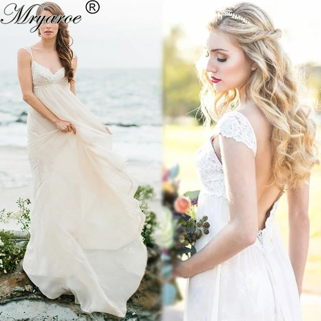 Mryarce Y Beach Wedding Dresses Lace Chiffon Backless Boho Bridal Mryarce Y Beach Wedding Dresses Lace Chiffon Backless Boho Bridal Gowns Empire Waist Maternity Dress
