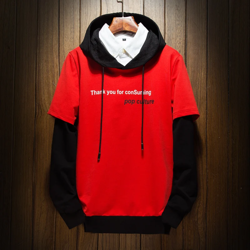 

Fashion Casual Men's Hoodie Spring And Autumn New M-3XL Stitching Printing Loose Pullover Three-color Personality Youth Popular