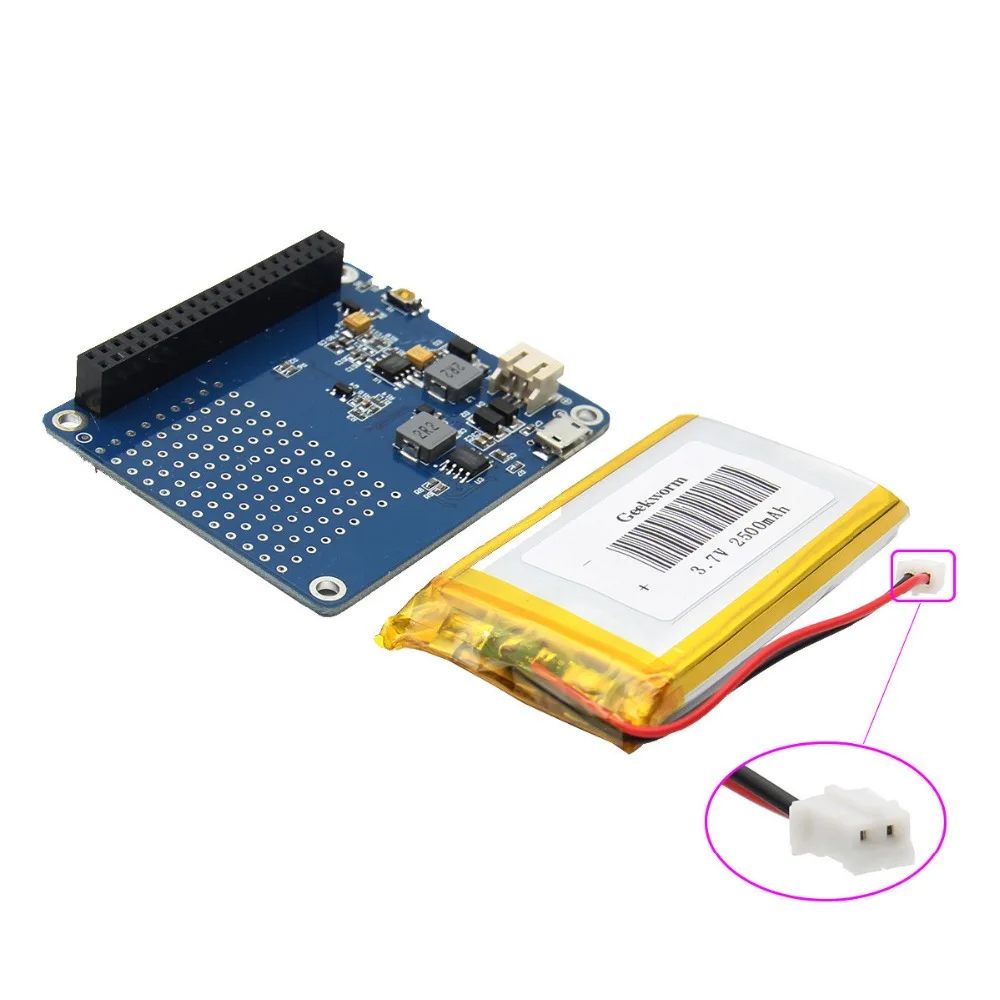 2500mAh Raspberry Pi 3 Power Adapter Li ion Battery Power Supply + UPS