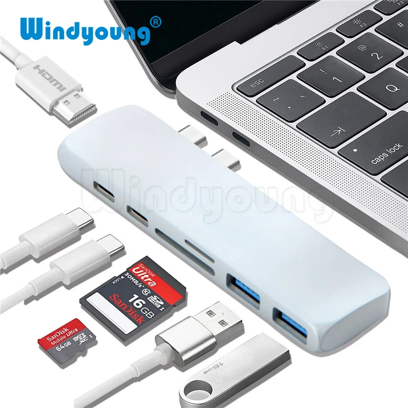 7 в 1 Daul USB 3,1 type C концентратор с 4K HDMI Thunderbolt 3 type C PD зарядный адаптер SD/TF кардридер USB 3,0 концентратор для MacBook