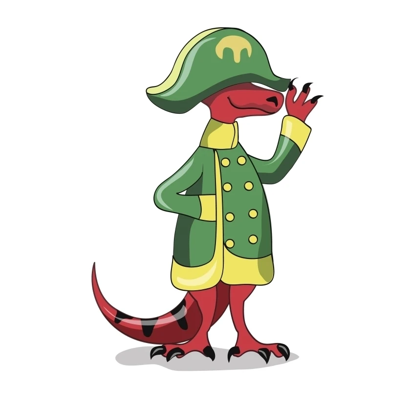 Illustration of a Tyrannosaur Rex dressed as Napoleon Poster Print (26 x 31)