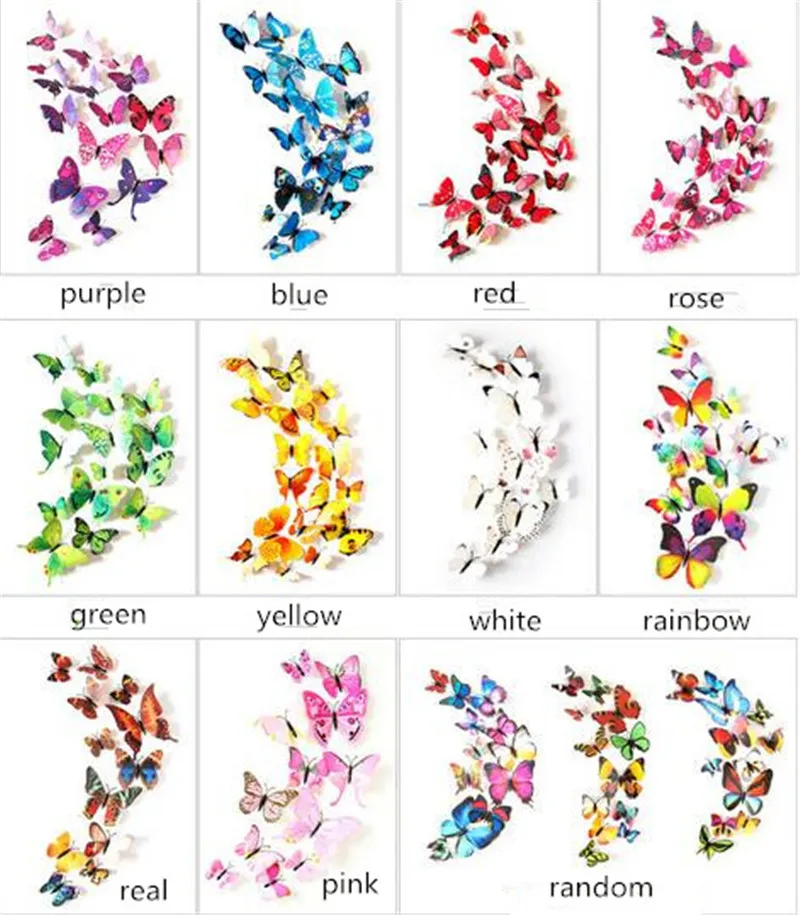 

60sets 12Pcs set 3D Single layer Butterfly Wall Sticker on the wall for Home Decor DIY Butterflies Fridge Magnet stickers