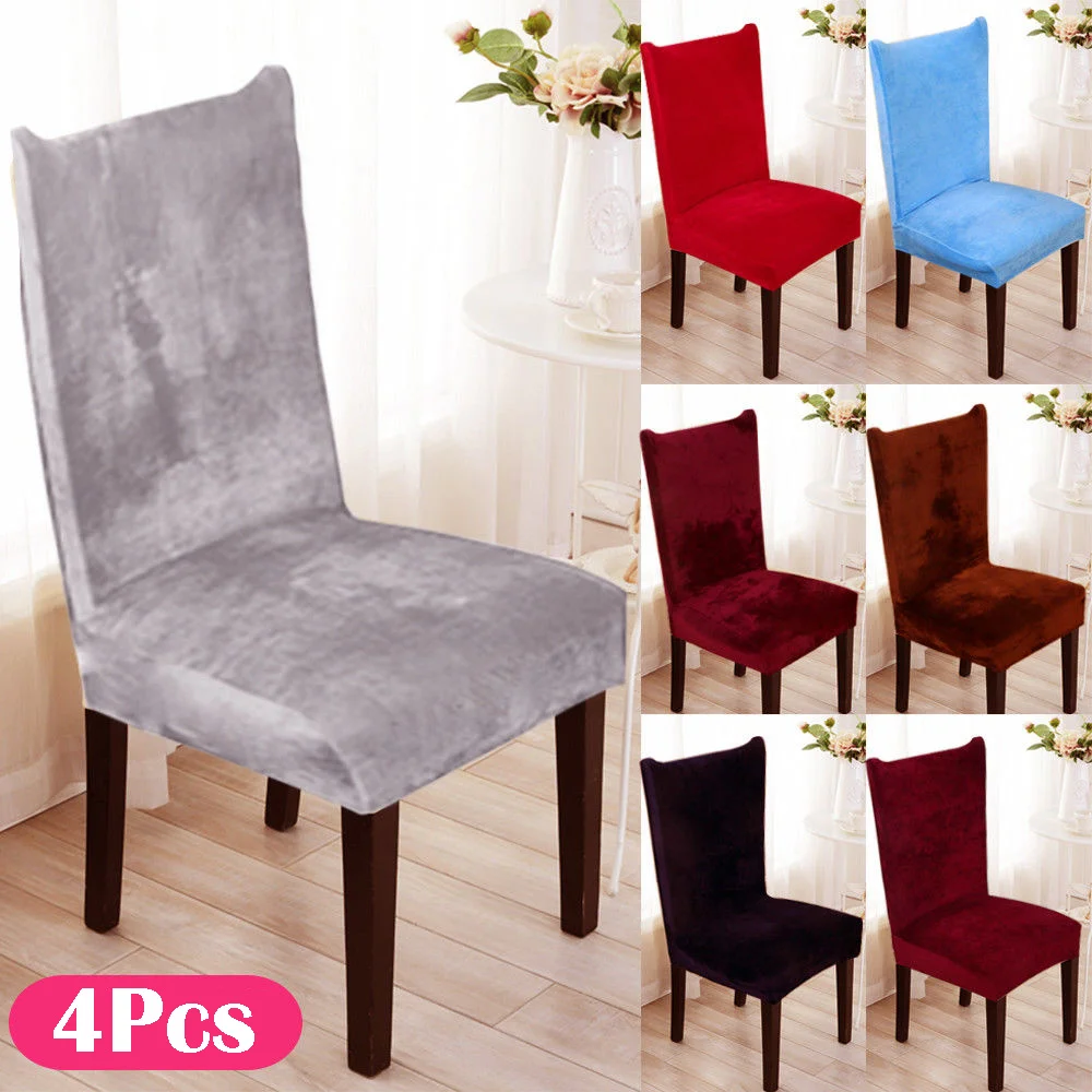 

4Pcs/set Dining Chair Covers Removable Stretch Slipcovers Hotel Office Wedding Dining Fox Pile Fabric Seat Covers