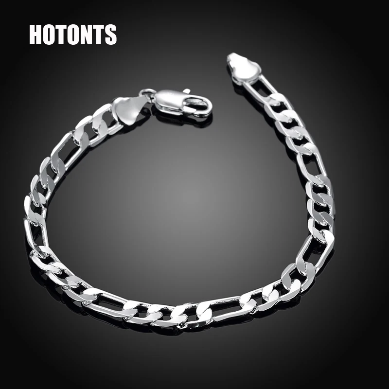 H219 6mm 8'' Men's 925 Sterling Silver Figaro Bracelets Curb Chain High
