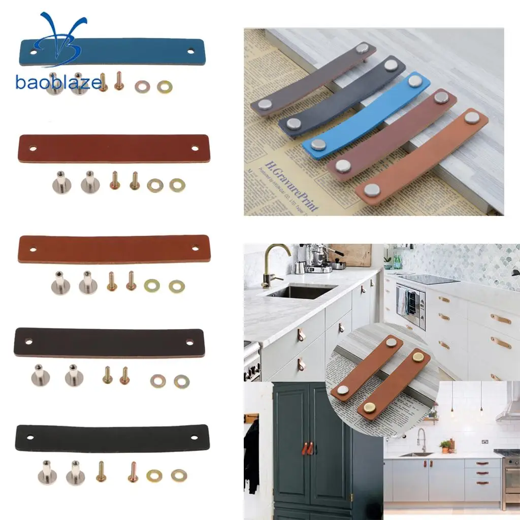 Handmade Leather Wardrobe Cabinet Knobs Pull Handles Kitchen Furniture Cupboard Drawer Pull Handle