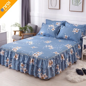 

3pcs Floral Fitted Sheet Cover pastoral bed skirt Solid bed cover sheets bed cotton quilted lace bedspread lace bed sheet