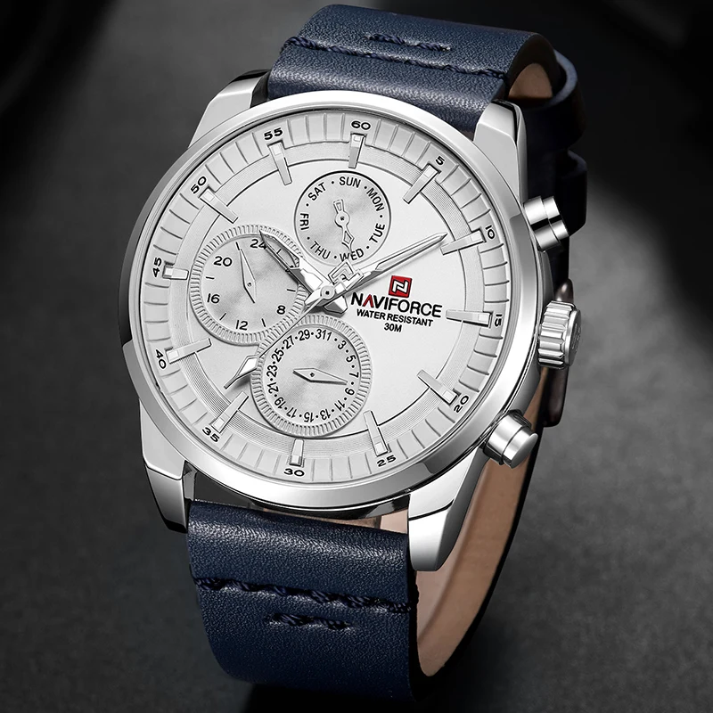 Cena 2019 męska zegarek NAVIFORCE moda analogowe zegarki kwarcowe skórzany pasek zegar wodoodporne sportowe zegarki męskie Relogio Masculino