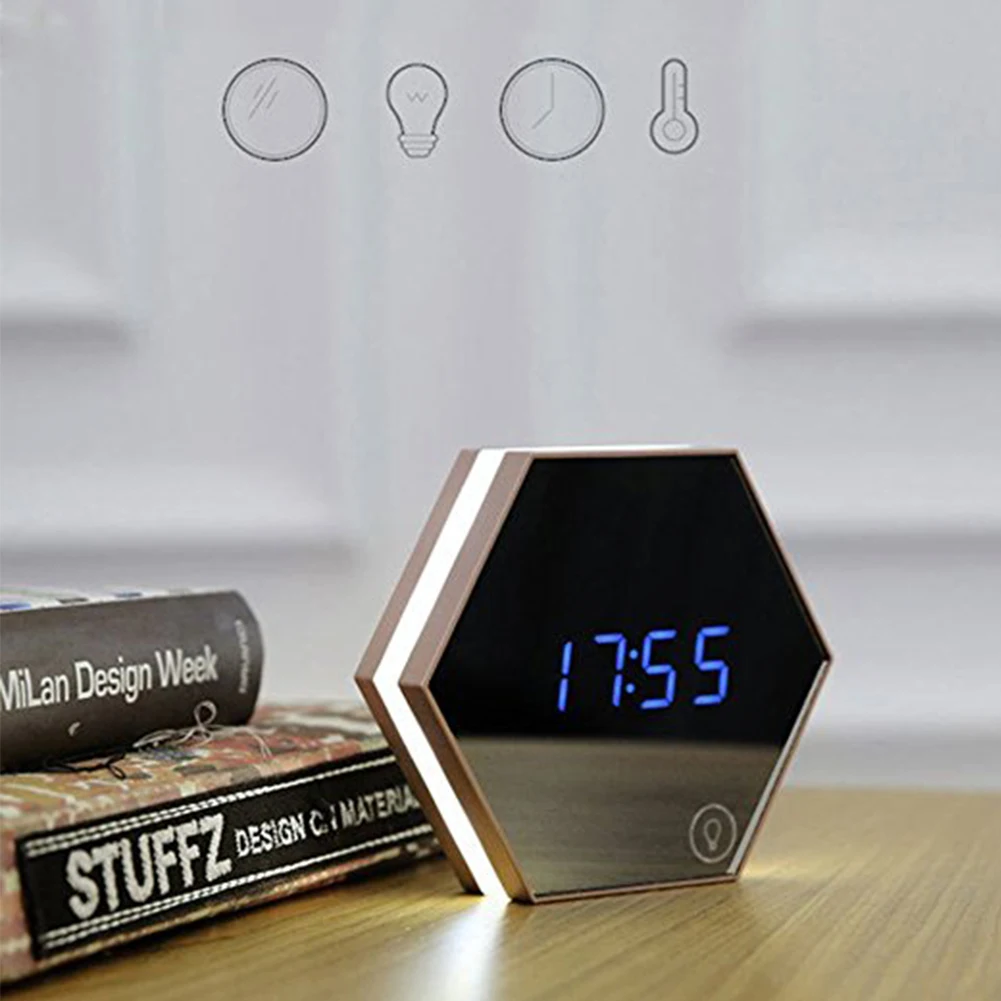 

Digital Alarm Clock LED Night Light Saat Mirror Table Desktop Clock Snooze Multifunction Thermometer Display For Home Office
