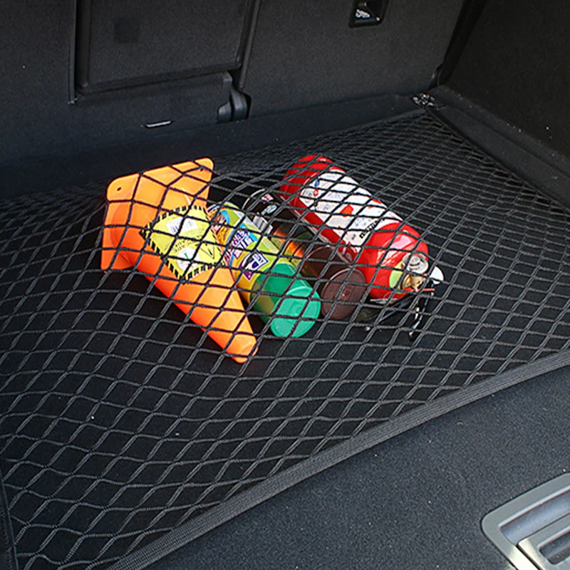 

Car Rear Trunk Mesh Bag 90x40cm Double Layers Cargo Tiding Auto Net Storage Bag Pocket Rear Luggage Cargo Organizer with Hooks