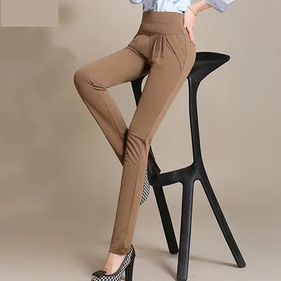 Хит, новые весенние летние женские корейские сексуальные штаны-шаровары с высокой эластичной талией, большие размеры, свободные женские штаны, повседневные брюки 6XL - Цвет: dark khaki