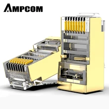 AMPCOM Shielded RJ45 CAT6 Connector Modular Plug Connector 8P8C Crimp End Ethernet Cable Ethernet Connector Gold-Plated 50U