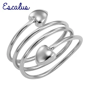 

Escalus Lovely Heart Magnetic Ring For Women Silver Color Spring Resizable Magnet Ladies Charm Jewelry Finger Wear Rings