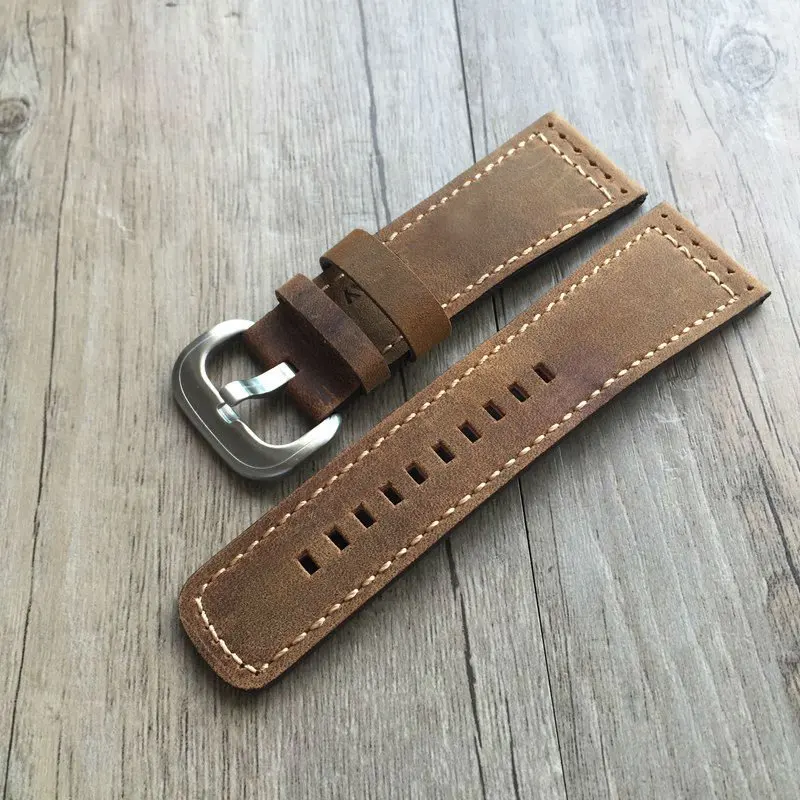 

TJP 28mm Italian Genuine Leather Watchband Brown Watch Band Watch Strap for Men Seven Friday Watch hour Stainless Steel Buckle