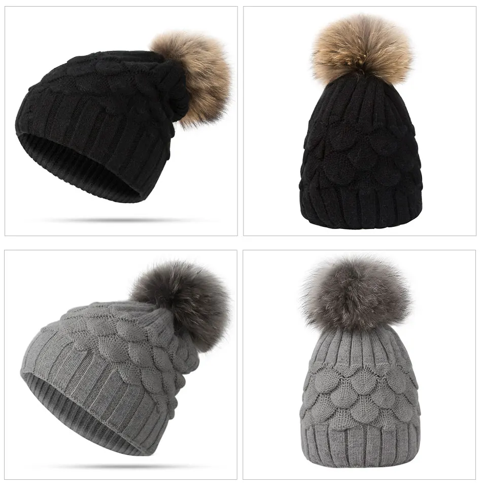 bonnet avec pompon en fourrure pour l'hiver