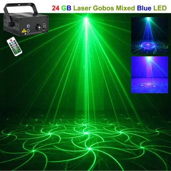 

Mini IR Remote 24 Pattern Green Blue Projector Laser Lights & 3W Blove LED Mixed Effect DJ Disco Party Show Stage Lighting 24GB