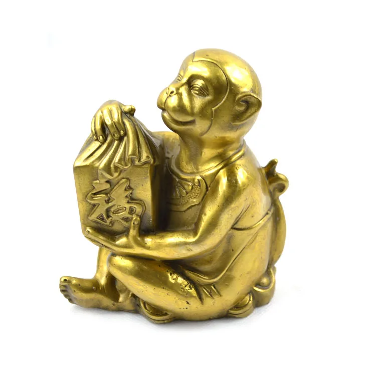 

Pure brass fu word copper monkey lucky feng shui decoration home crafts statue