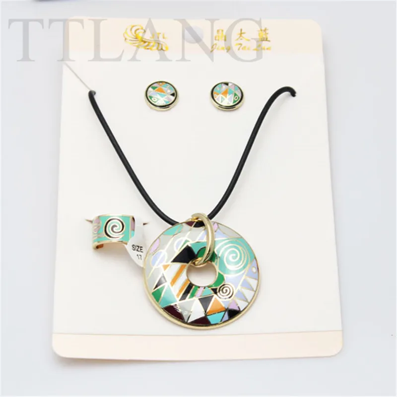 

New Arrival Special Symbol Enamel Jewelry Set (Necklace, Earring, Ring), 1 set/pack