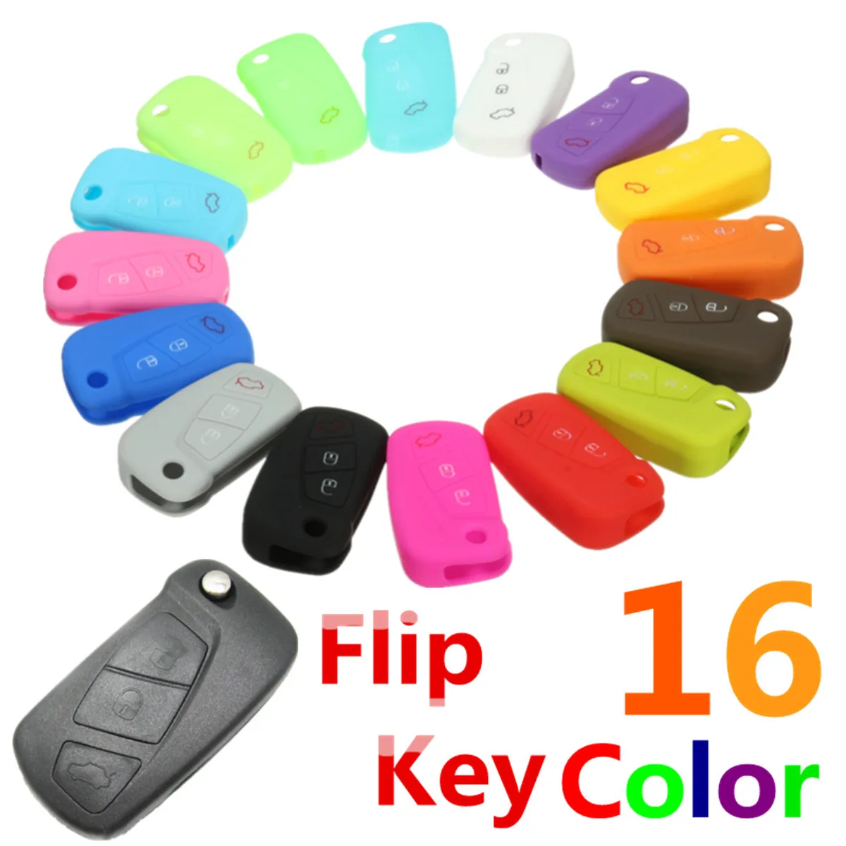 16 Color Silicone 3 Button Remote Flip Key Case Fob Cover Protect