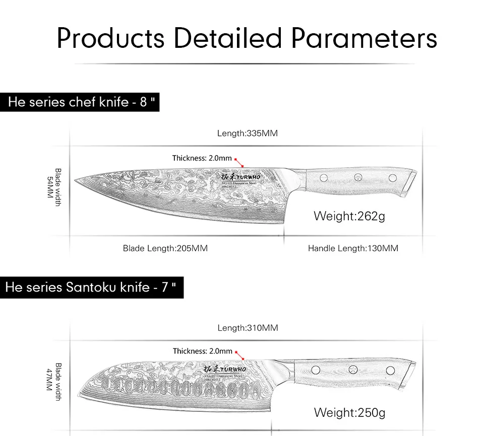 Набор кухонных ножей TURWHO, 4 шт., высокое качество, японский VG10, дамасская сталь, 8+ 7+ 8+ 5 дюймов, шеф-повара, сантоку, нож для хлеба, инструменты для повара